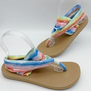 SANUK Tie Dye Yoga Mat Flats Strappy Sandals Tan Pink Blue Size 7